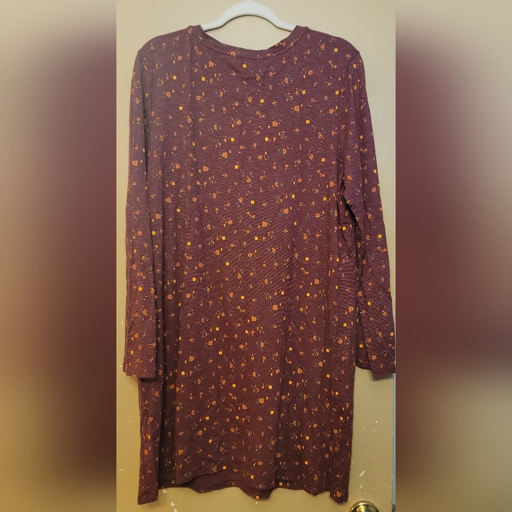 Toad & Co., Pocketed, Maroon Long Sleeve Dress with Floral Print - Picture 5 of 5